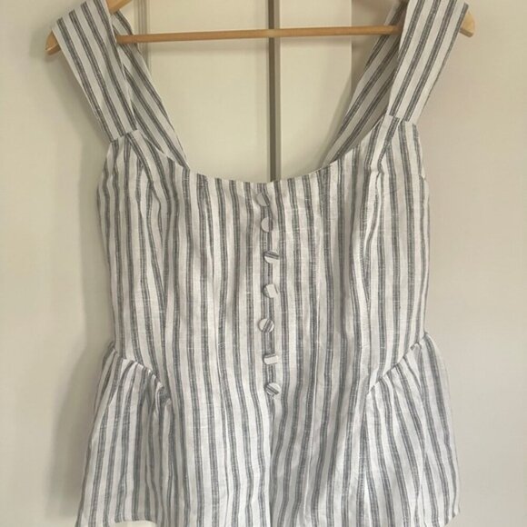 Reformation Evie Linen Top in Antibes Stripe Blue White Stripes | US 0 UK 4 - Picture 7 of 10